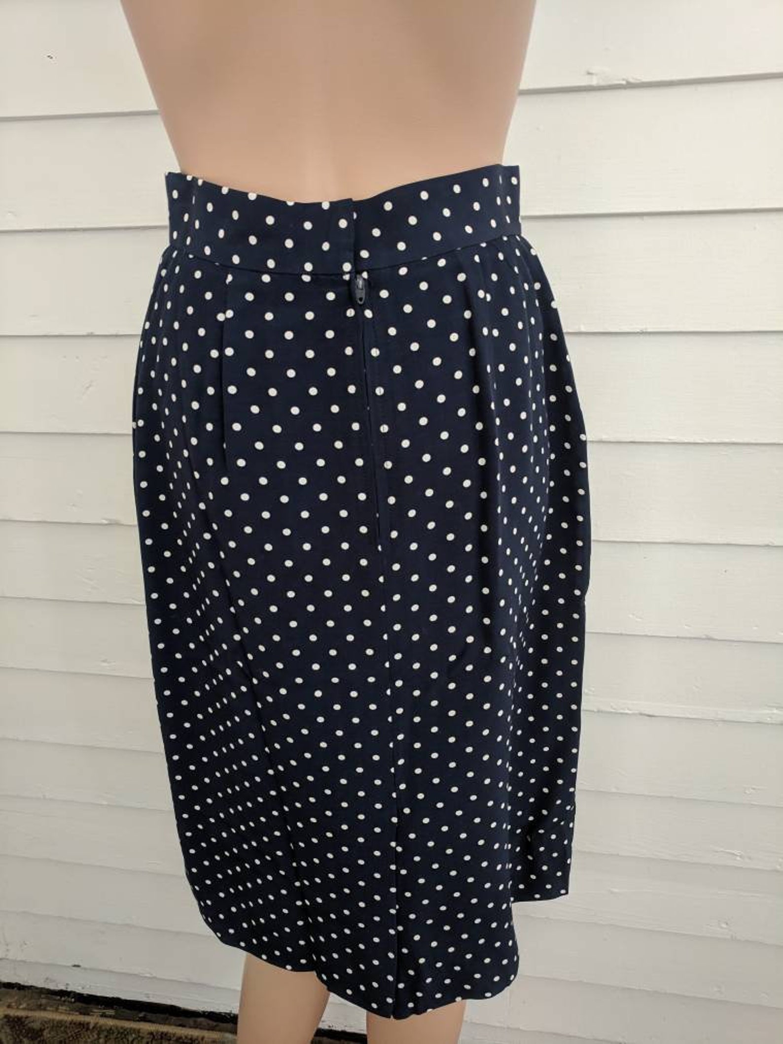 Dark Blue Polka Dot Pencil Skirt Navy Spring Vintage 80s XS S | Etsy