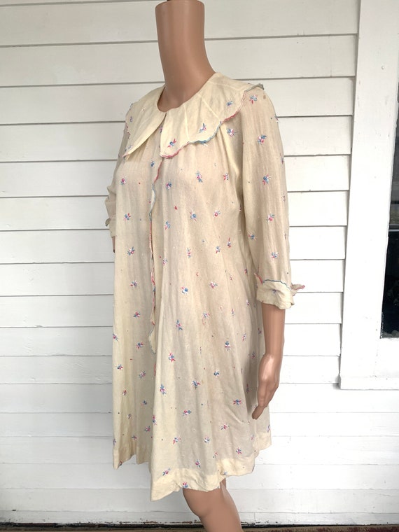 30s Antique Embroidered Sheer Robe Ivory Dressing 
