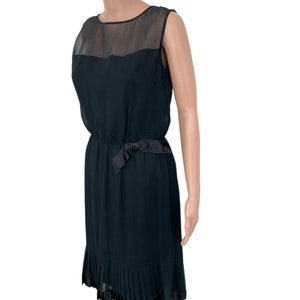 60s Cocktail Dress Black Crepe Sleeveless Vintage S