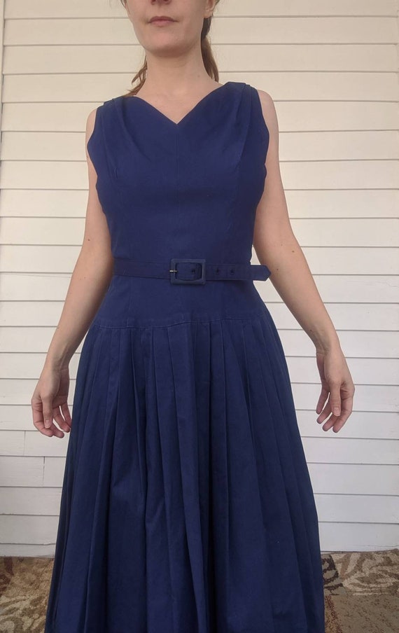 50s Blue Sleeveless Dress with Bolero Jonathan Lo… - image 7