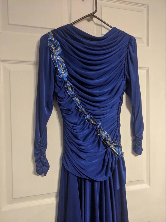 Blue Sequin Dress Beaded Vintage 80s XS Figure Sk… - image 2