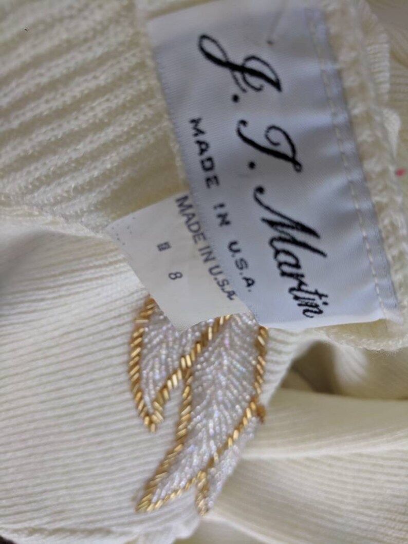 80s Sweater Ivory Beaded Shoulder Jumper Retro Collar Vintage Knit