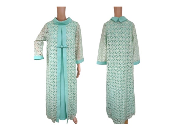 60s Mod Gown Seafoam Mint Green Pastel Dress Vint… - image 1