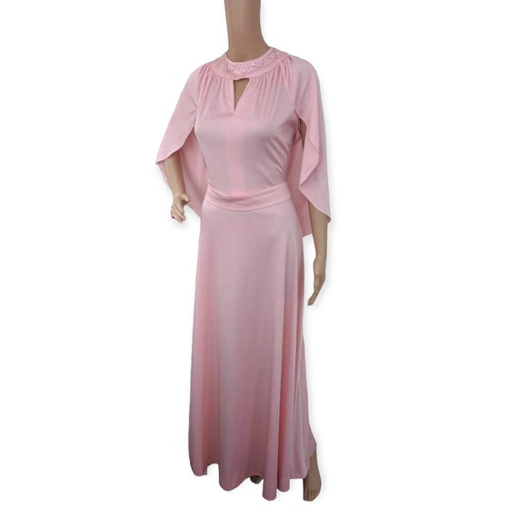 70s Cape Dress Pink Formal Maxi Vintage Miss Rube… - image 2