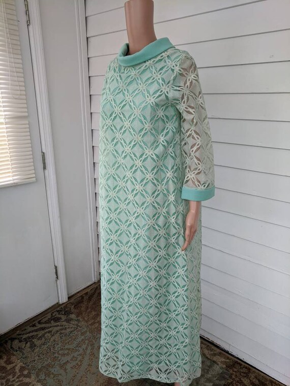 60s Mod Gown Seafoam Mint Green Pastel Dress Vint… - image 10