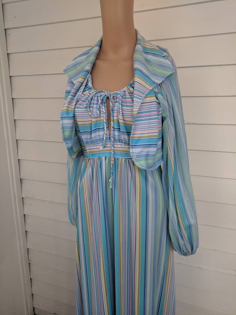 70s Striped Maxi Dress Mod Hippie Print Summer Vintage S | Etsy
