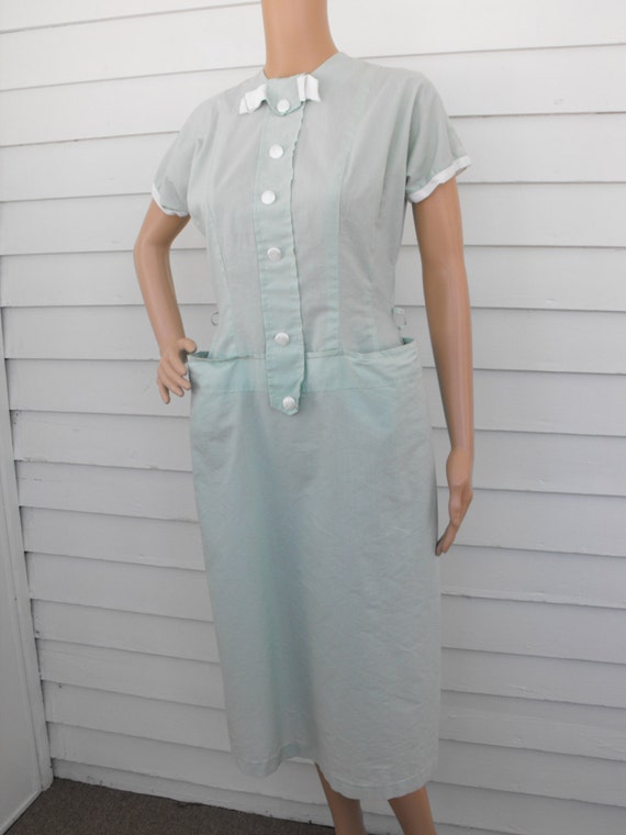 Pale Green 50s Dress Spring Summer Vintage Cotton