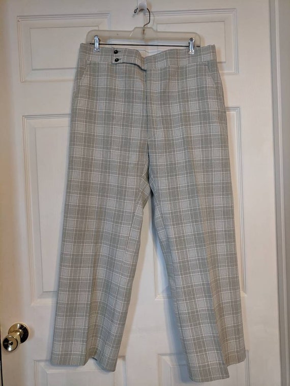 70s Mens Plaid Pants Pale Green Grandpa Retro Hip… - image 6