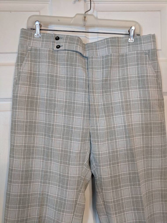 70s Mens Plaid Pants Pale Green Grandpa Retro Hip… - image 3