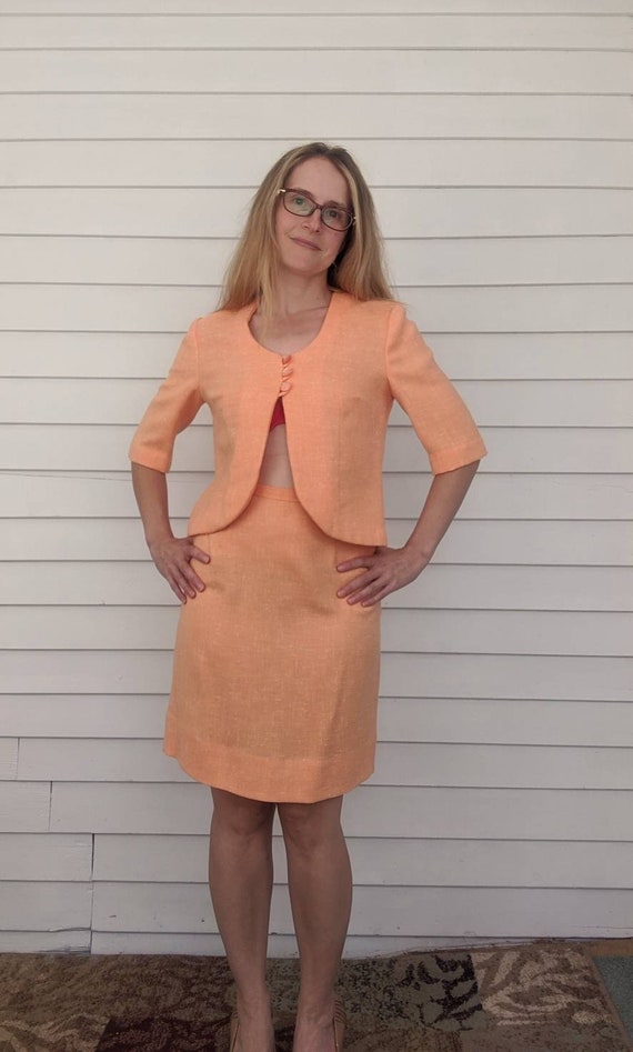 Orange Jacket Skirt Suit 60s 70s Vintage XS - image 4