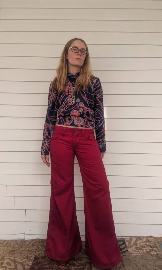 70s Lee Red Bell Bottoms Moleskin Soft Bellbottom