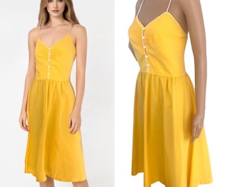 Vintage Bright Yellow Dress Retro Act 70s 80s