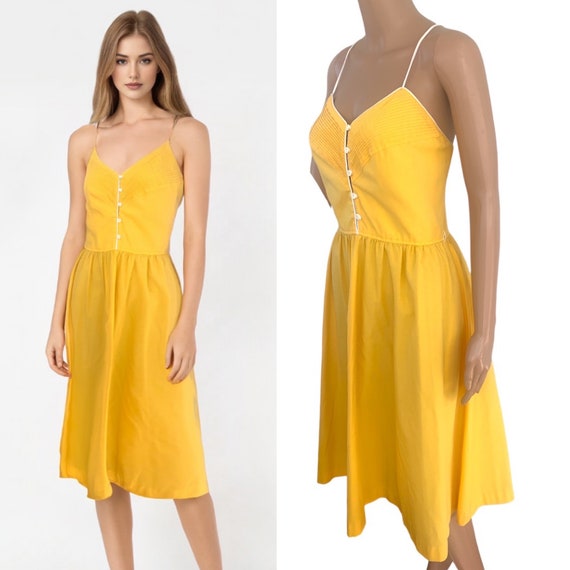 Vintage Bright Yellow Dress Retro Act 70s 80s - image 1