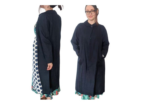 Dark Blue Polka Dot Lined Jacket Lightweight Coat… - image 1