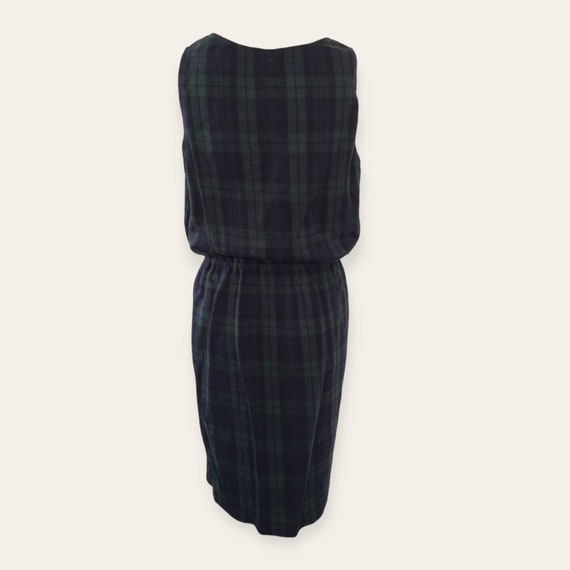 Lands End Plaid Dress Cotton Green Blue Sleeveles… - image 7