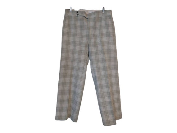 70s Mens Plaid Pants Pale Green Grandpa Retro Hip… - image 1