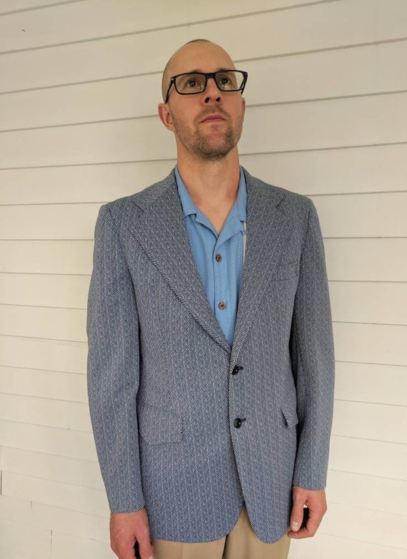 60s Mens Blue Leisure Suit Vintage Polyester Jacket P… Gem