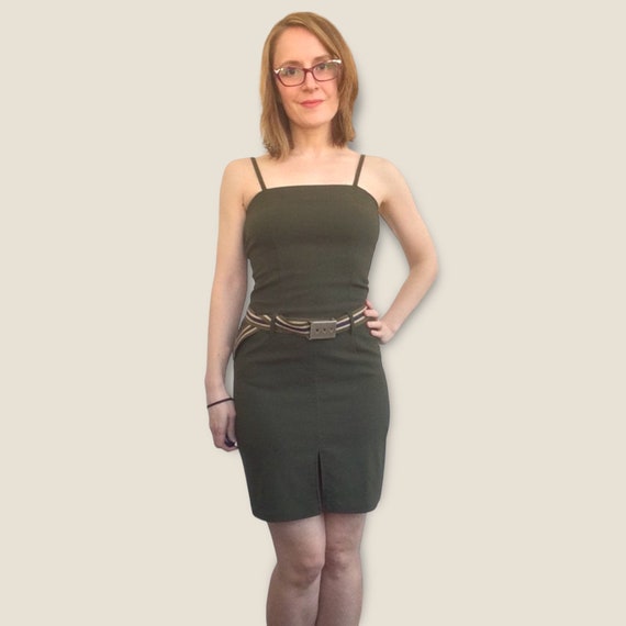 90s Body Con Dress Army Green Mini Sleeveless Vintage XS Rocket Candy - Etsy