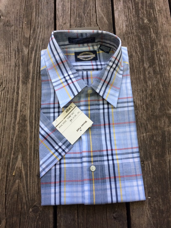 Mens Plaid Summer Shirt Casual Short Sleeve L Town