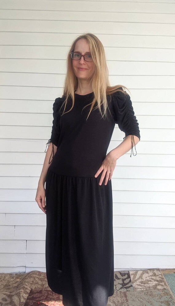 80s Black Dress Ruched Sleeve Casual You Babes S | Etsy