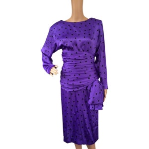 80s Purple Polka Dot Dress I Magnin Vintage Bow S image 2