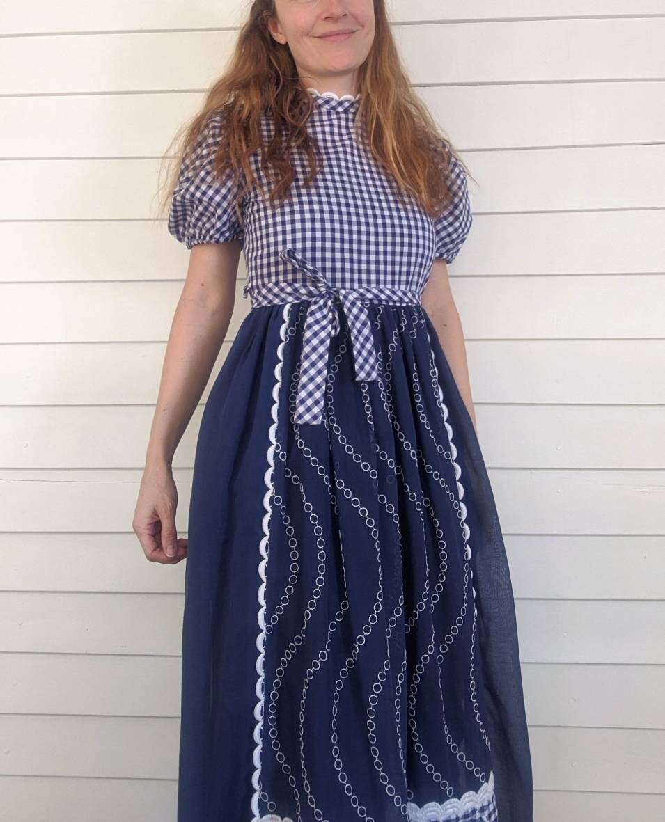 Blue gingham maxi dress online