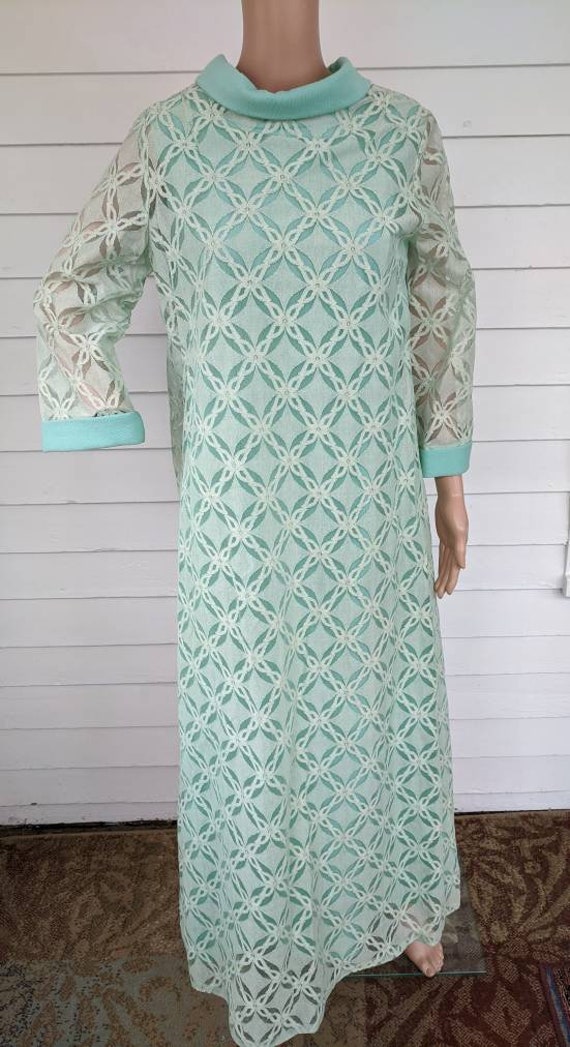 60s Mod Gown Seafoam Mint Green Pastel Dress Vint… - image 3