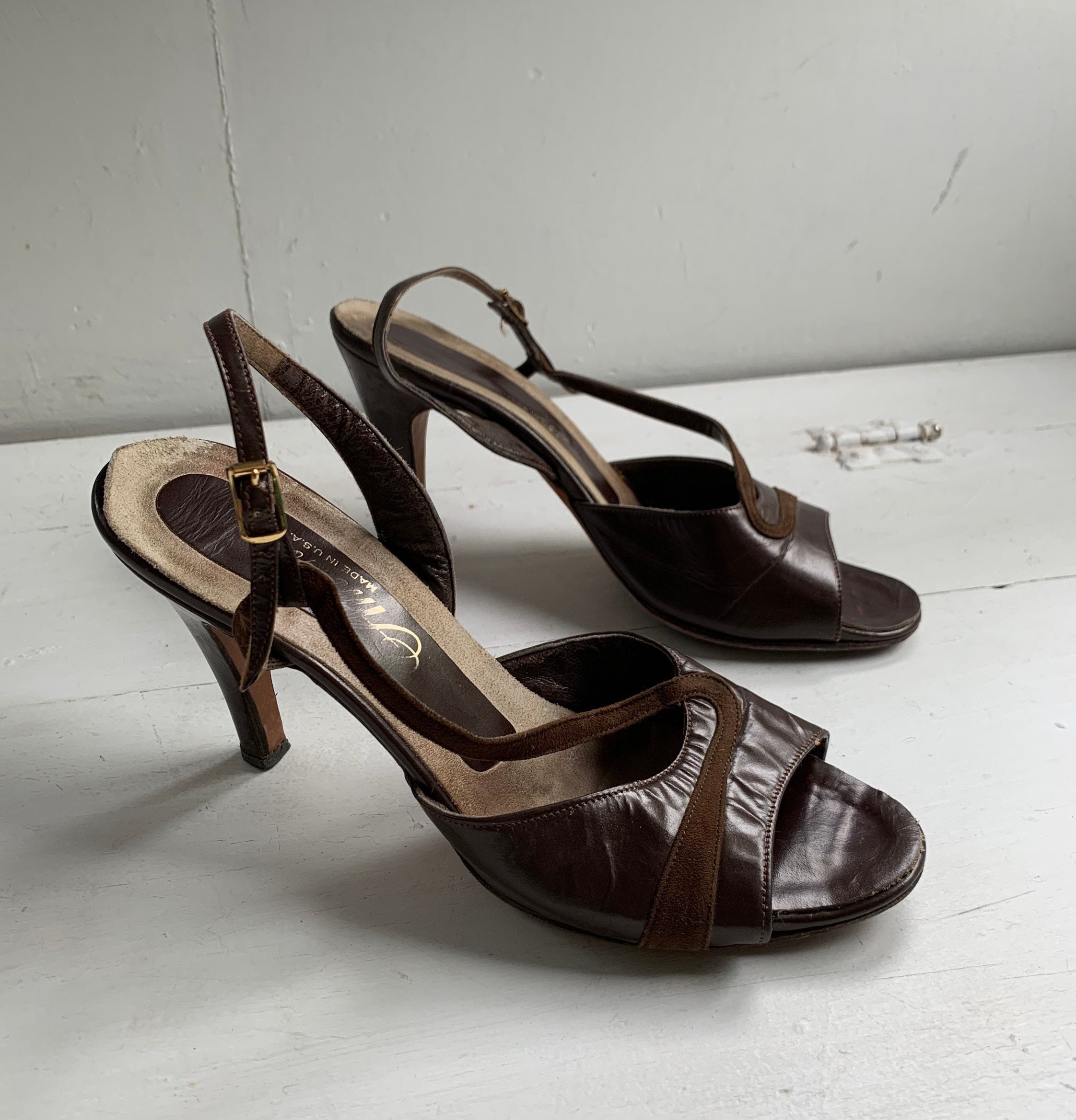 Brown top slingback heels