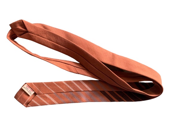 Mens Striped Necktie 60s Vintage Autumn Brown or … - image 4