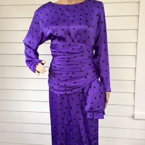 80s Purple Polka Dot Dress I Magnin Vintage Bow S image 7