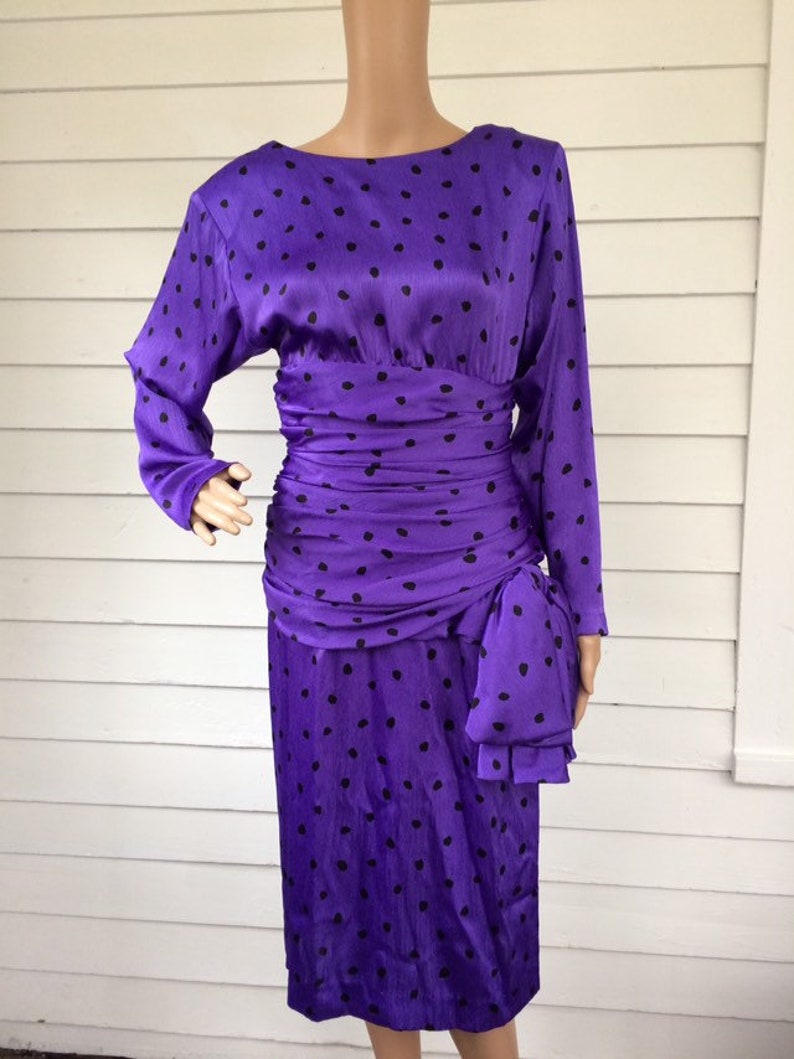 80s Purple Polka Dot Dress I Magnin Vintage Bow S image 7