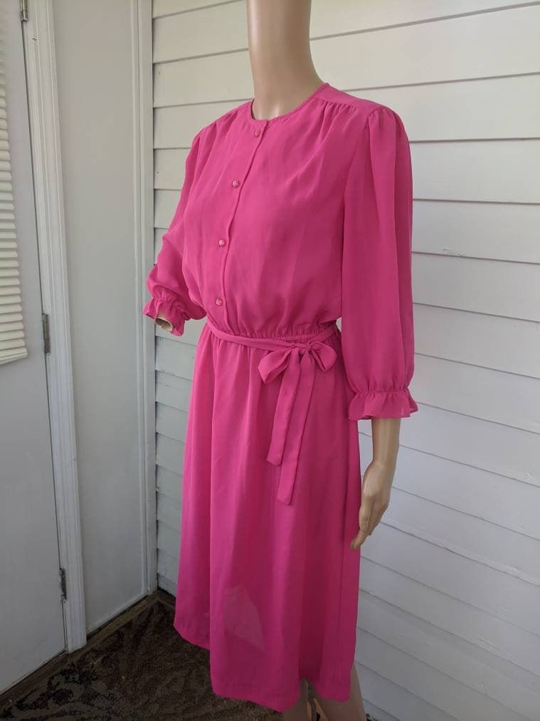 Pink Sheer Dress 70s Dark Vintage Faint Subtle Plaid S | Etsy