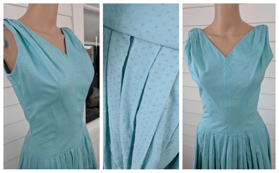 50s Aqua Sleeveless Dress with Bolero Blue Vintag… - image 10