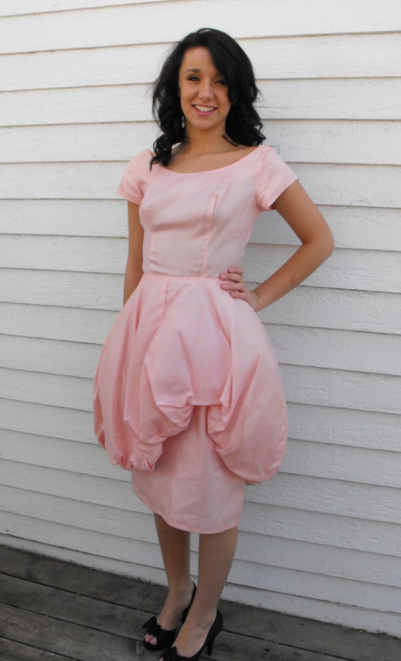 Vintage Prom Dress 60s Pink Party XS Bubblegum Pe… - image 3