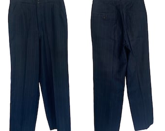 30s Mens Pinstripe Pants Antique Dark Blue Button Vintage 28 x 29
