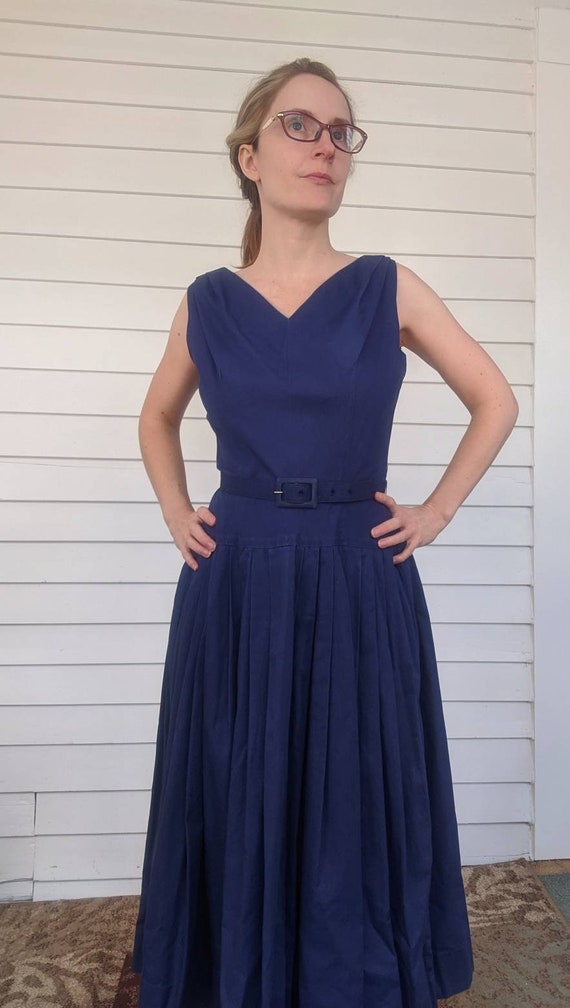 50s Blue Sleeveless Dress with Bolero Jonathan Lo… - image 2