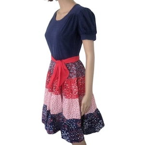 70s Print Dress Country Tiered Floral XS Vintage