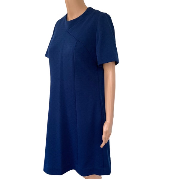 60s Dark Blue Dress Vintage Casual Short Sleeve L