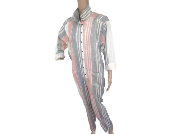 80s Striped Jumpsuit Cotton Avant Garde New Wave … - image 1