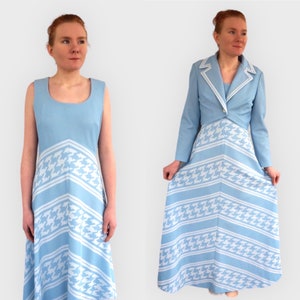 70s Mod Maxi Dress Blue Chevron Long Alfred Werber Vintage M L image 2