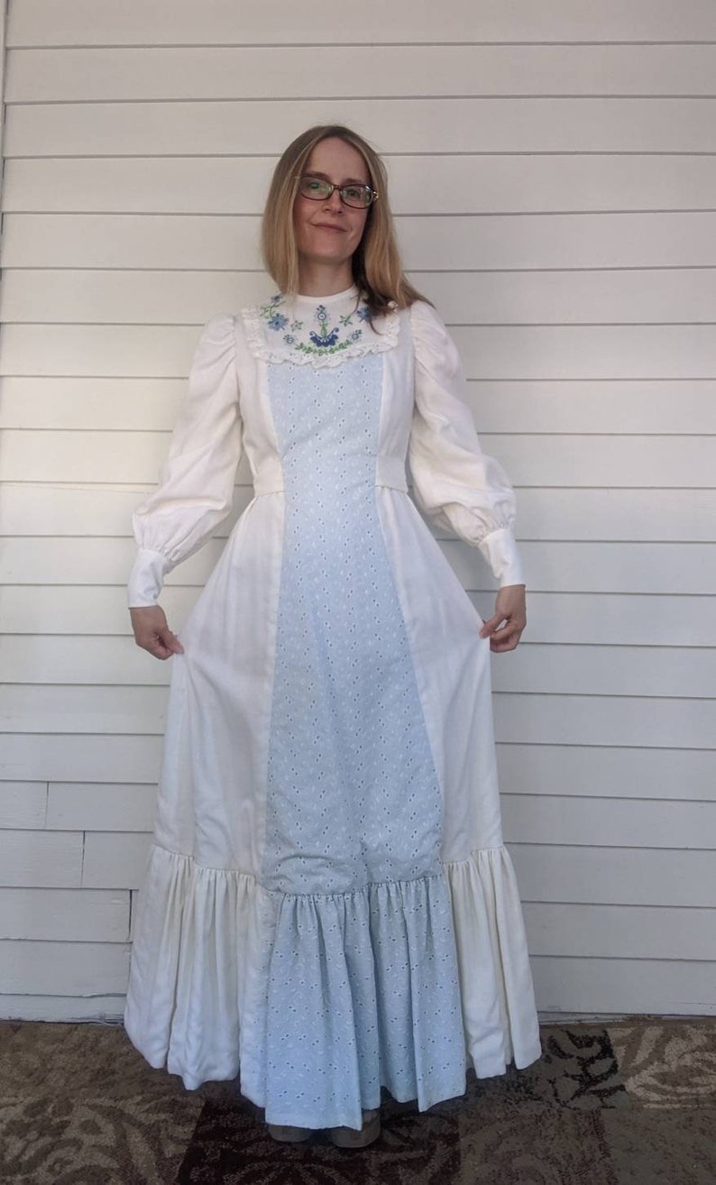 70s Gunne Sax Style Dress Prairie Wedding Embroidered Eyelet Bridal ...