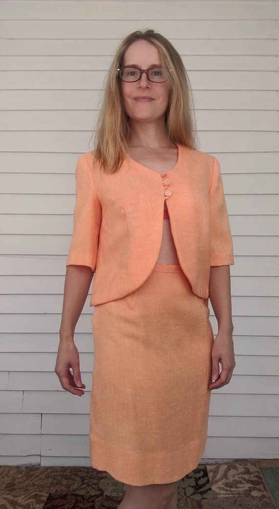 Orange Jacket Skirt Suit 60s 70s Vintage XS - image 6