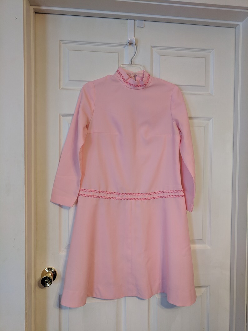 Pink Mod Dress Retro Long Sleeve 70s 