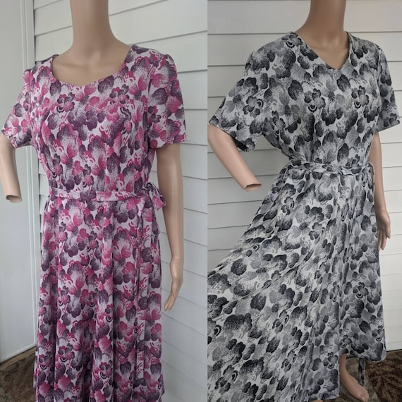 Mod Print Dress Polyester Vintage L XL 42 Bust