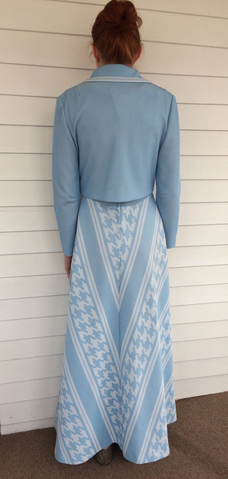 70s Mod Maxi Dress Blue Chevron Long Alfred Werber Vintage M L image 4