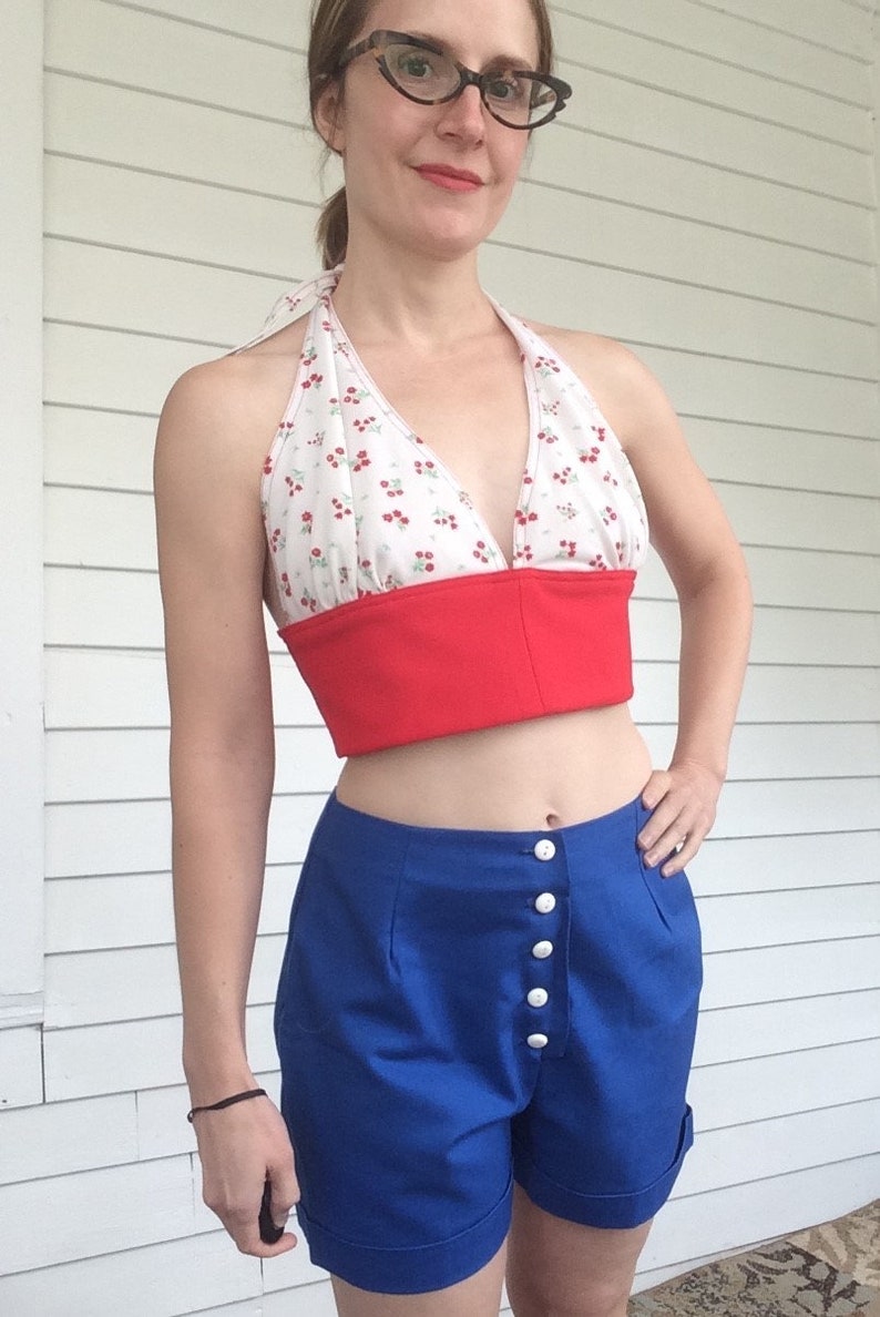 Blue Pinup Shorts High Waist Summer Vintage 70s S