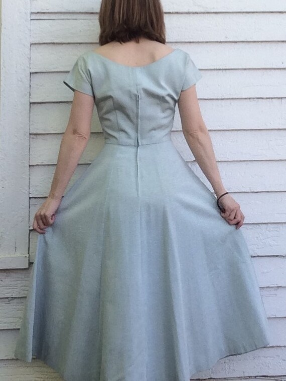 50s Blue Party Dress Adrian Tabin XS Full Skirt - image 8