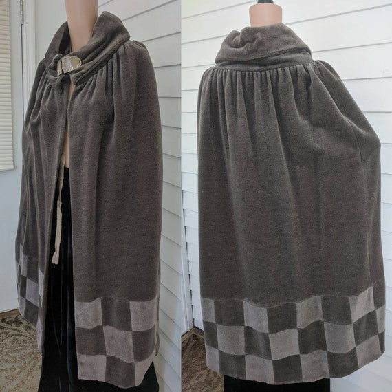 Antique Cloak Cape 20s Art Deco Gray Checkered Coa