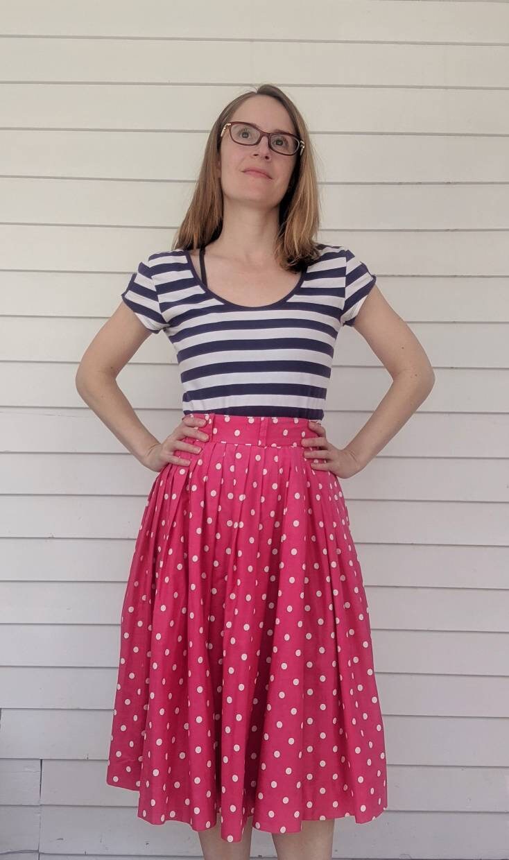 50s Polka Dot Skirt Pink Print Full Vintage S 25 Waist | Etsy