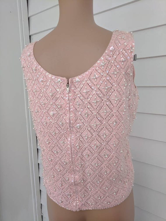 Pink Cashmere Sweater Beaded Sequin Sleeveless 50… - image 4